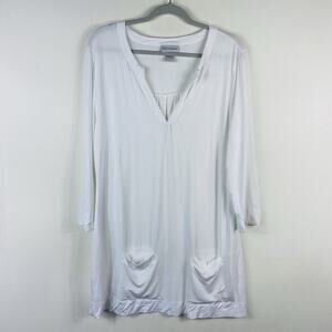 Soft Surroundings Tunic Top Large White 3/4 Sleeve V-Neck Pocket